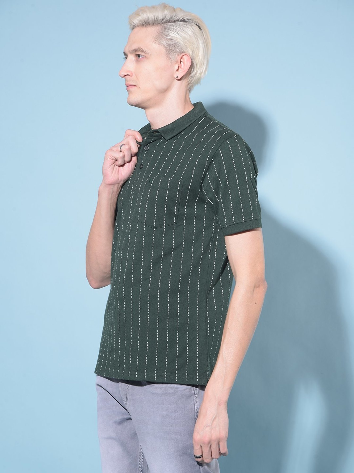 Crimsoune Club Green  Slim Fit Striped Polo T-Shirt