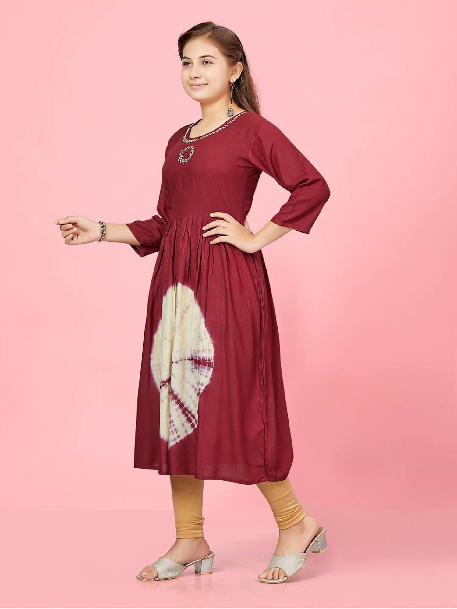 Aarika Kids Maroon Cotton Printed Kurti