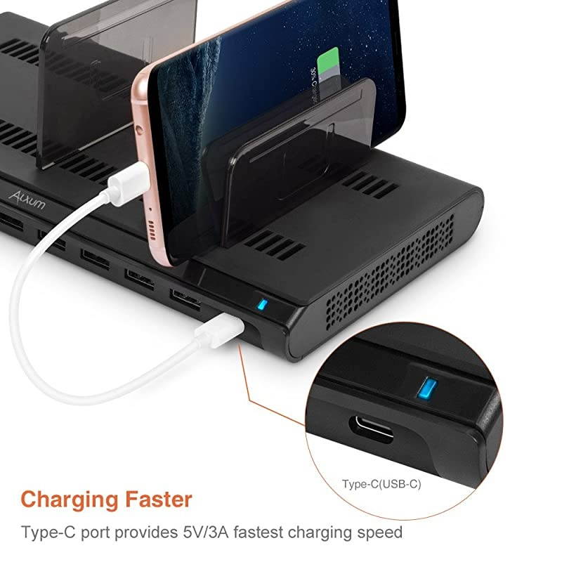 USB Charging Station Fast 120W 10 Port Phone Docking Station Organizer with Smart IC 2 Quick Charge 30 Type C Desktop Charger Dock for Multi Devices iPhone Samsung Galaxy XiaoMi iPad