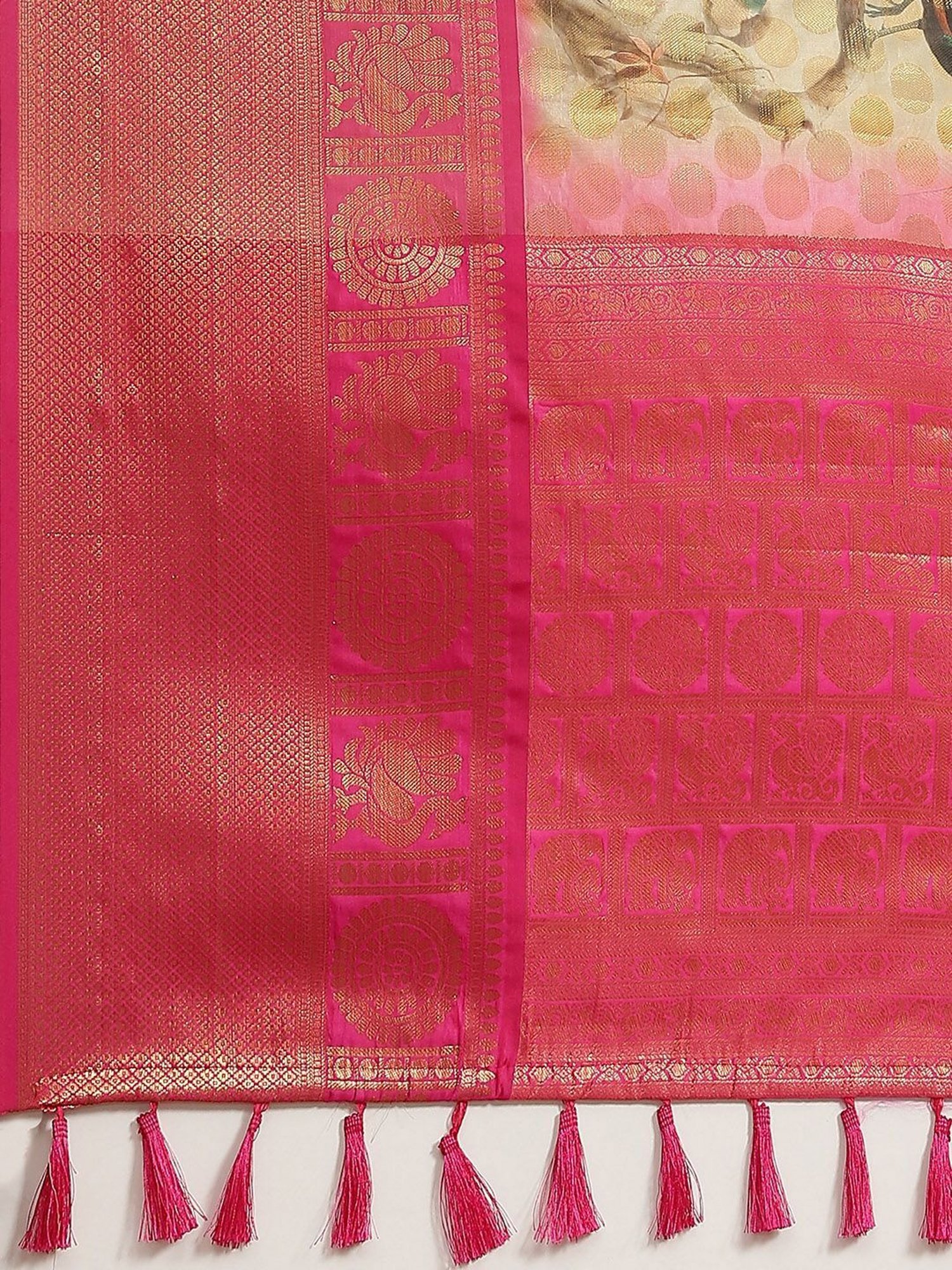 Silk Land Silk Peach & Pink Printed Saree With Unstitched Blouse