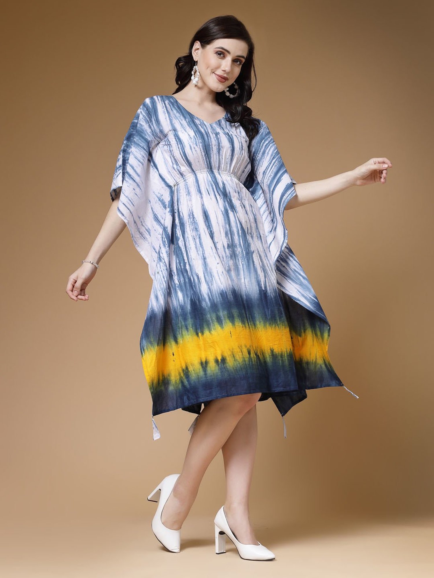 Indibelle Blue Cotton Tie-Dye Kaftan Ethnic Dress