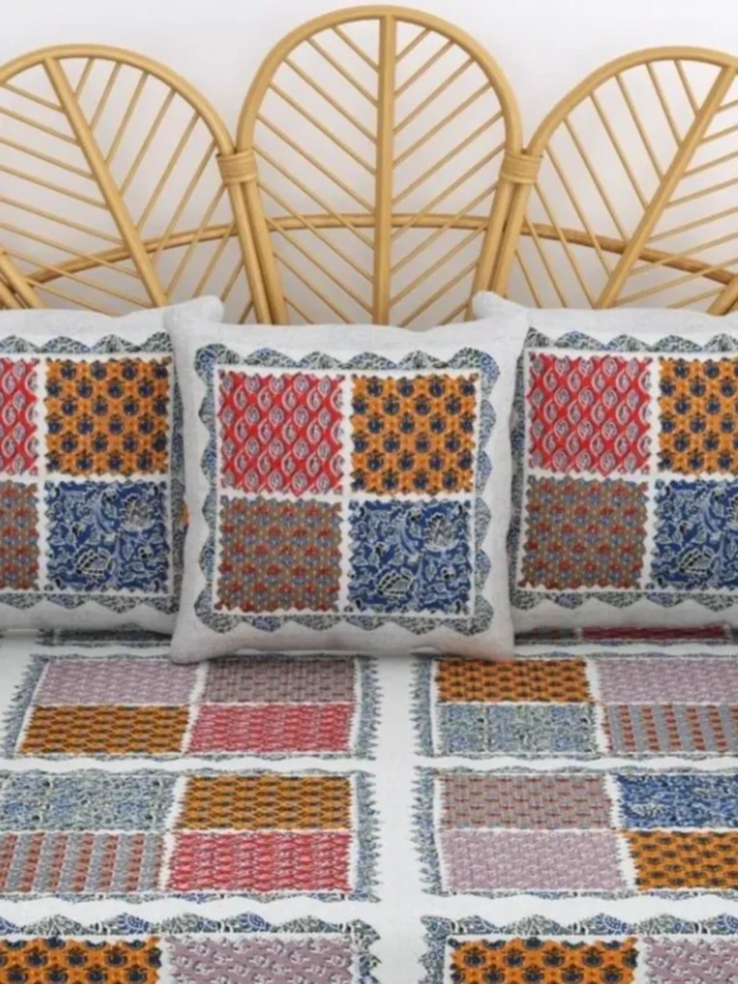 Living Roots Printed Blue 300 TC Cotton Single Diwan - Set of 8