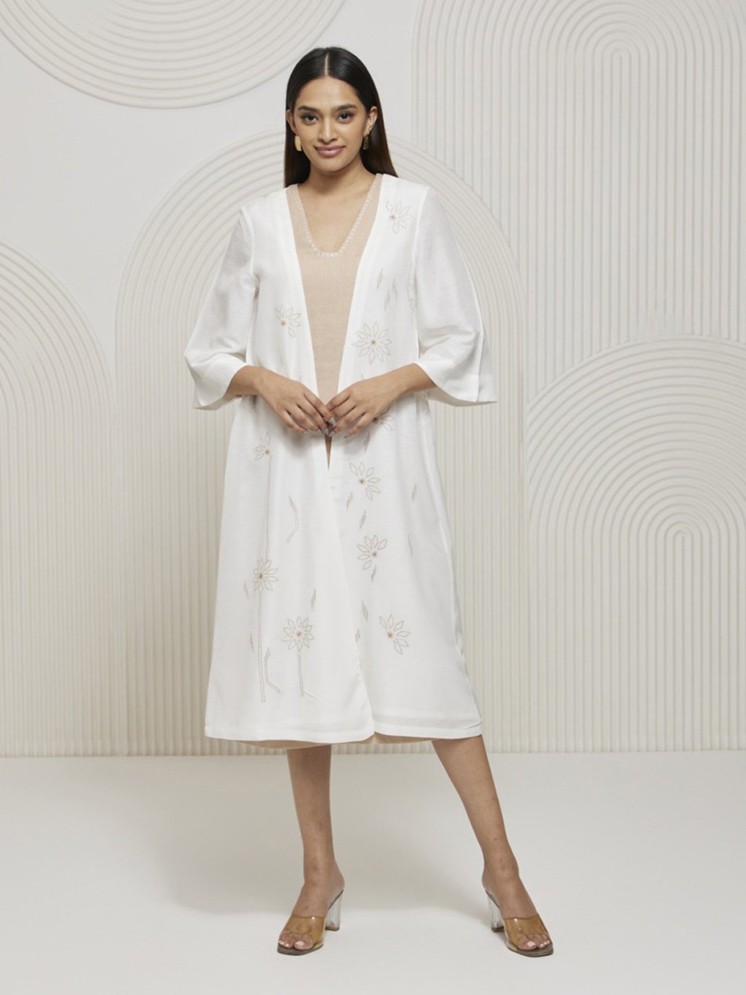 Artagai Off White Long Shrug with Embroidery