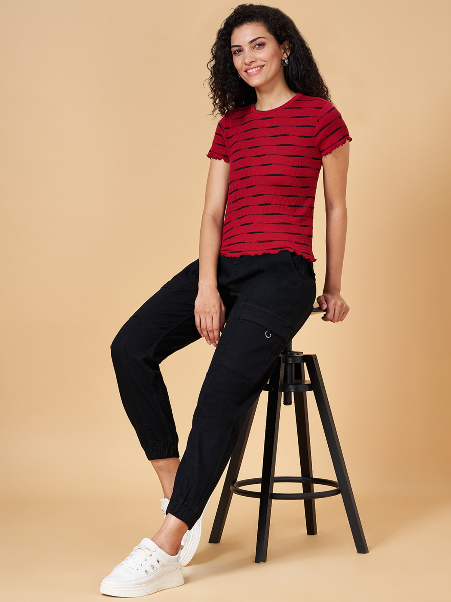 People by Pantaloons Maroon Self Pattern Top