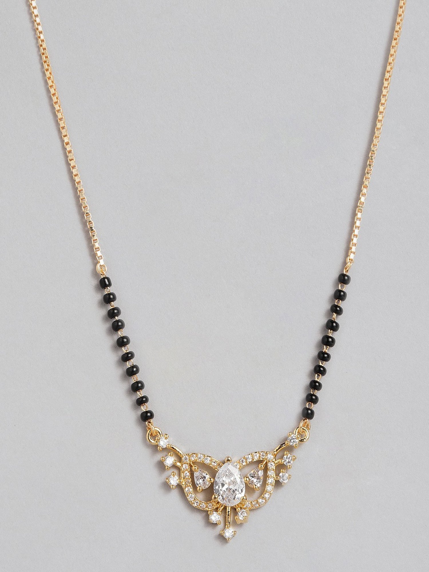 Abdesigns Gold-Plated American Diamond & Black Beaded Mangalsutra