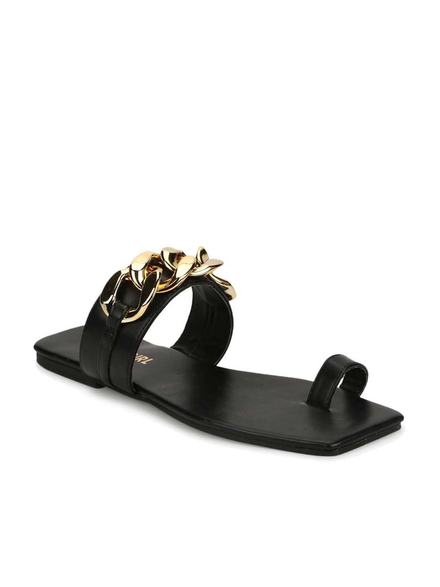 Truffle Girl by Truffle Collection Women's Black Toe Ring Sandals