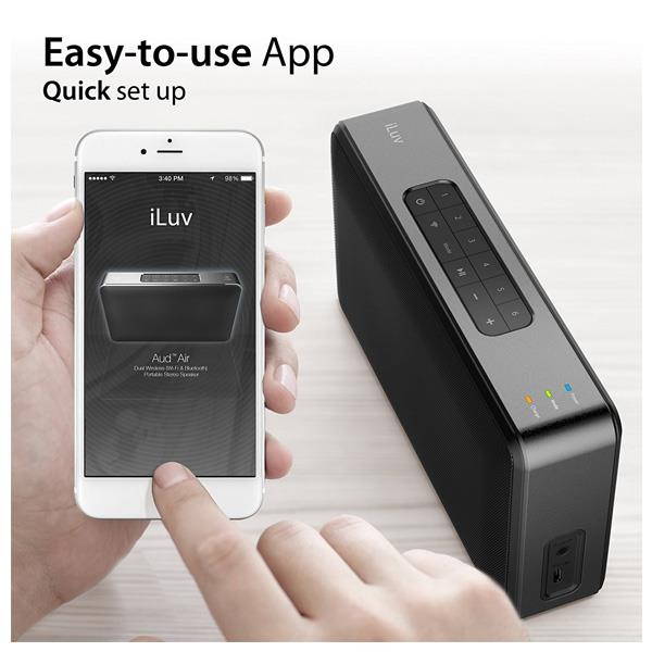 Aud Air by iLuv- WiFi and Bluetooth Portable Multi-room Speaker(Compatible with Apple and Android Smartphones and other Bluetooth Devices)(Black)