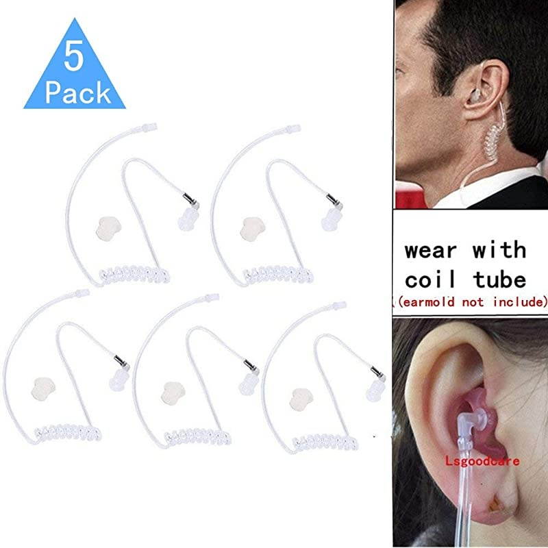 Replacement Clear Covert Acoustic Tube Compatible for Motorola Kenwood Baofeng Two Way Radio Earpiece Headset Replacement Coil Tube with Earbuds 5Pack