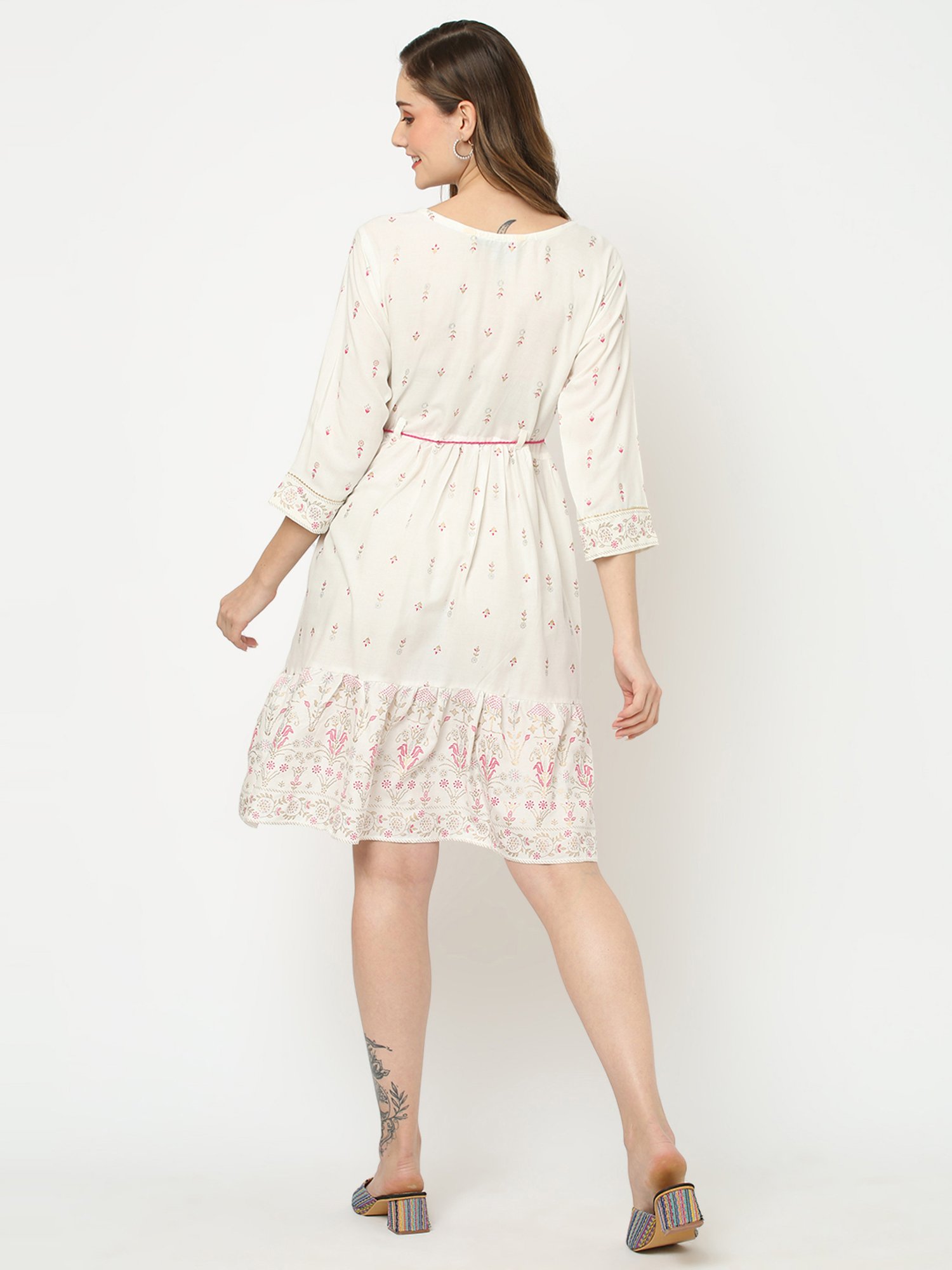 KIANA Off-White Printed A-Line Dress