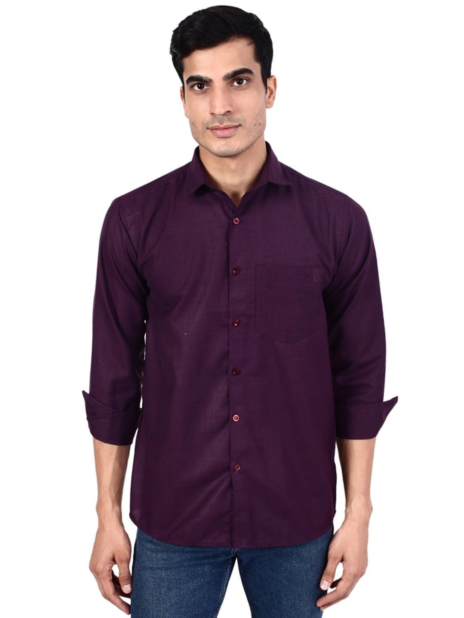 TAHVO Purple Cotton Slim Fit Shirt