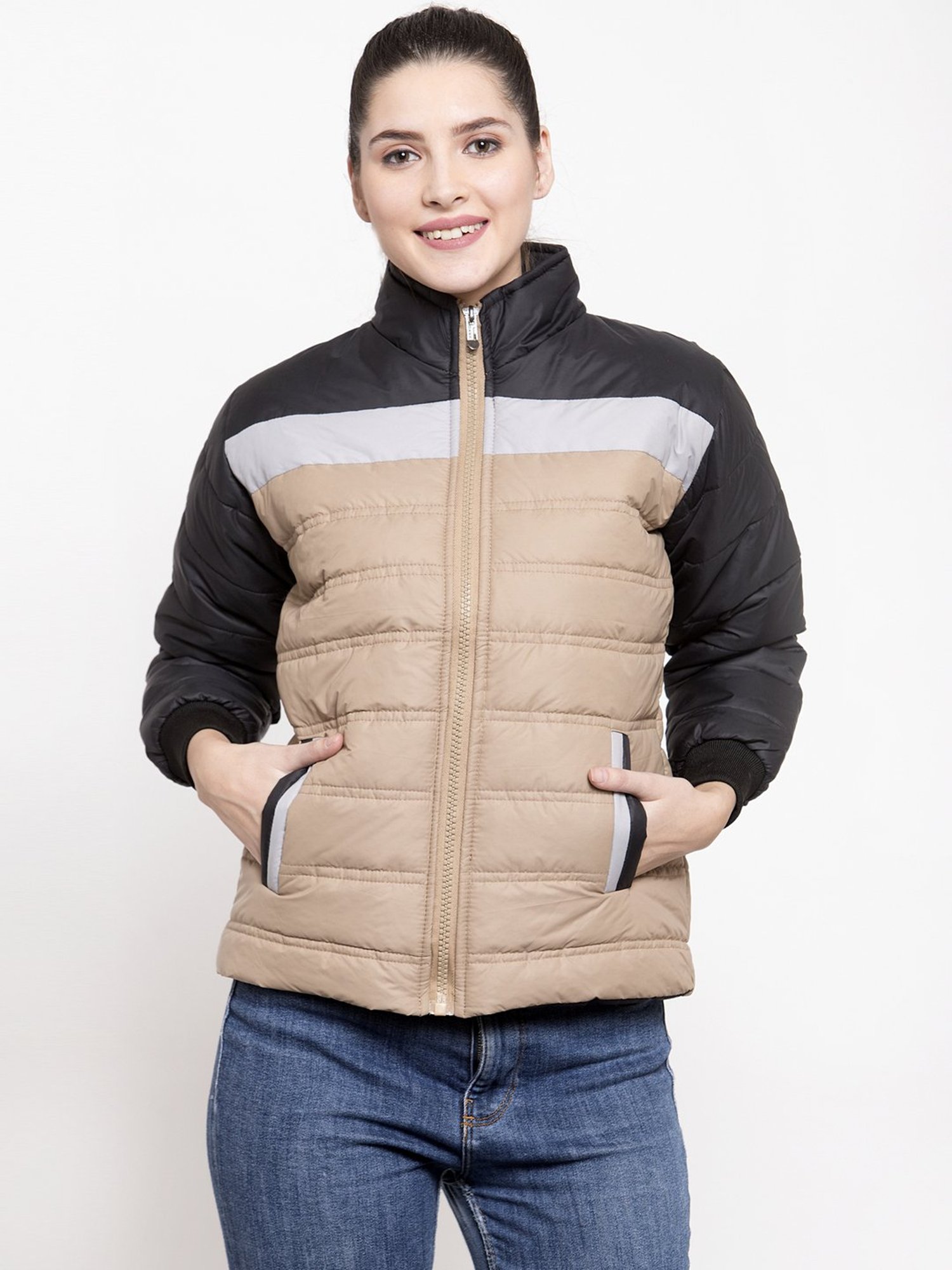 VOXATI Beige & Black Regular Fit Jacket