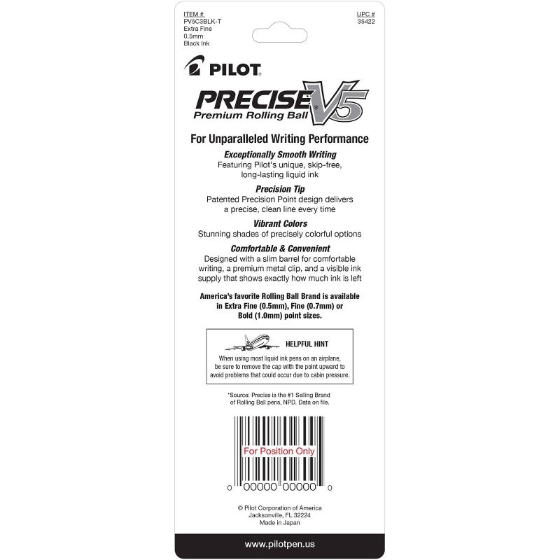 Pilot 3ct Precise V5 Rolling Ball Pens Extra Fine Point 0.5mm Black