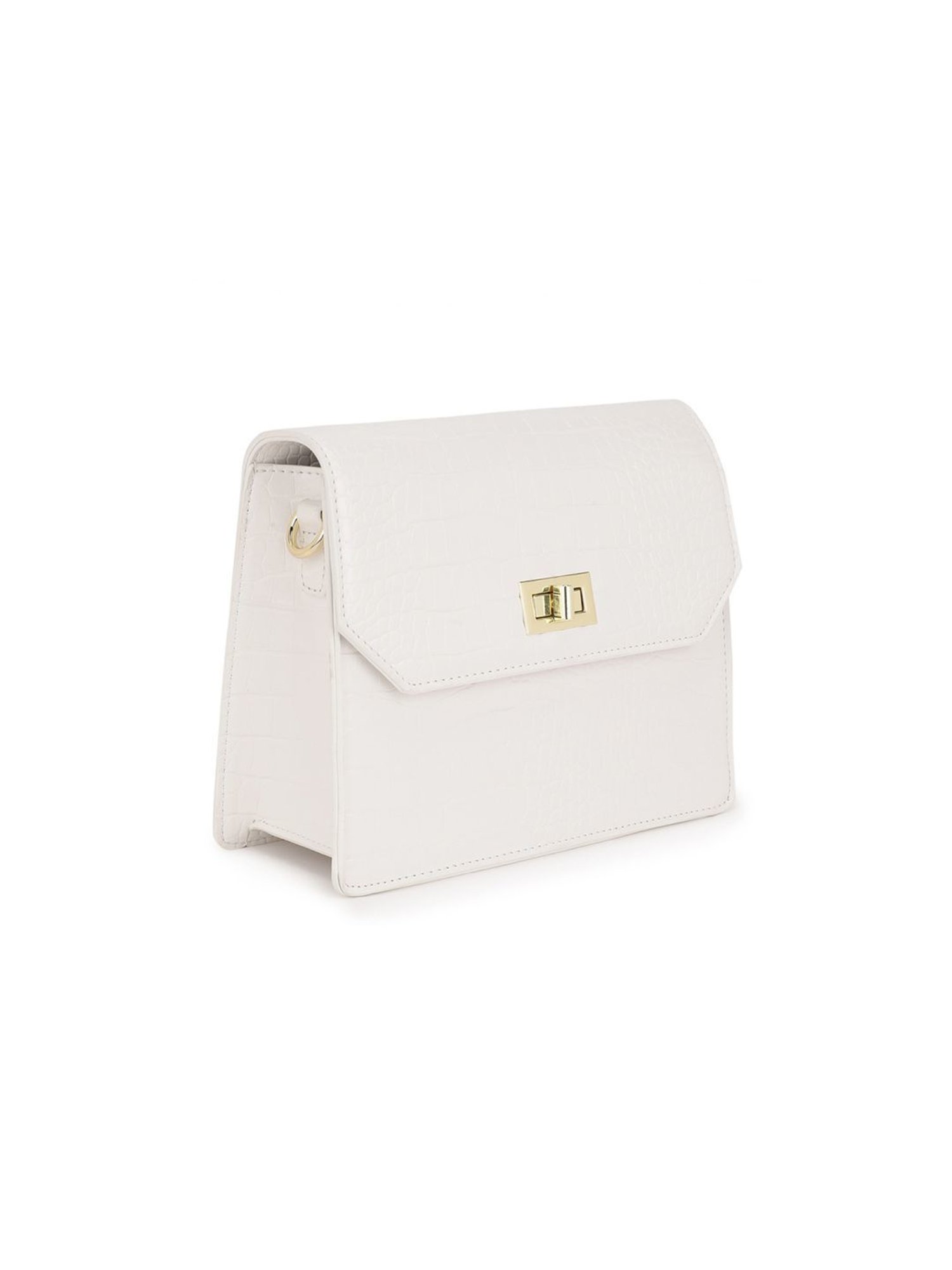 Tyra Lita White Textured Faux Leather Sling Handbag