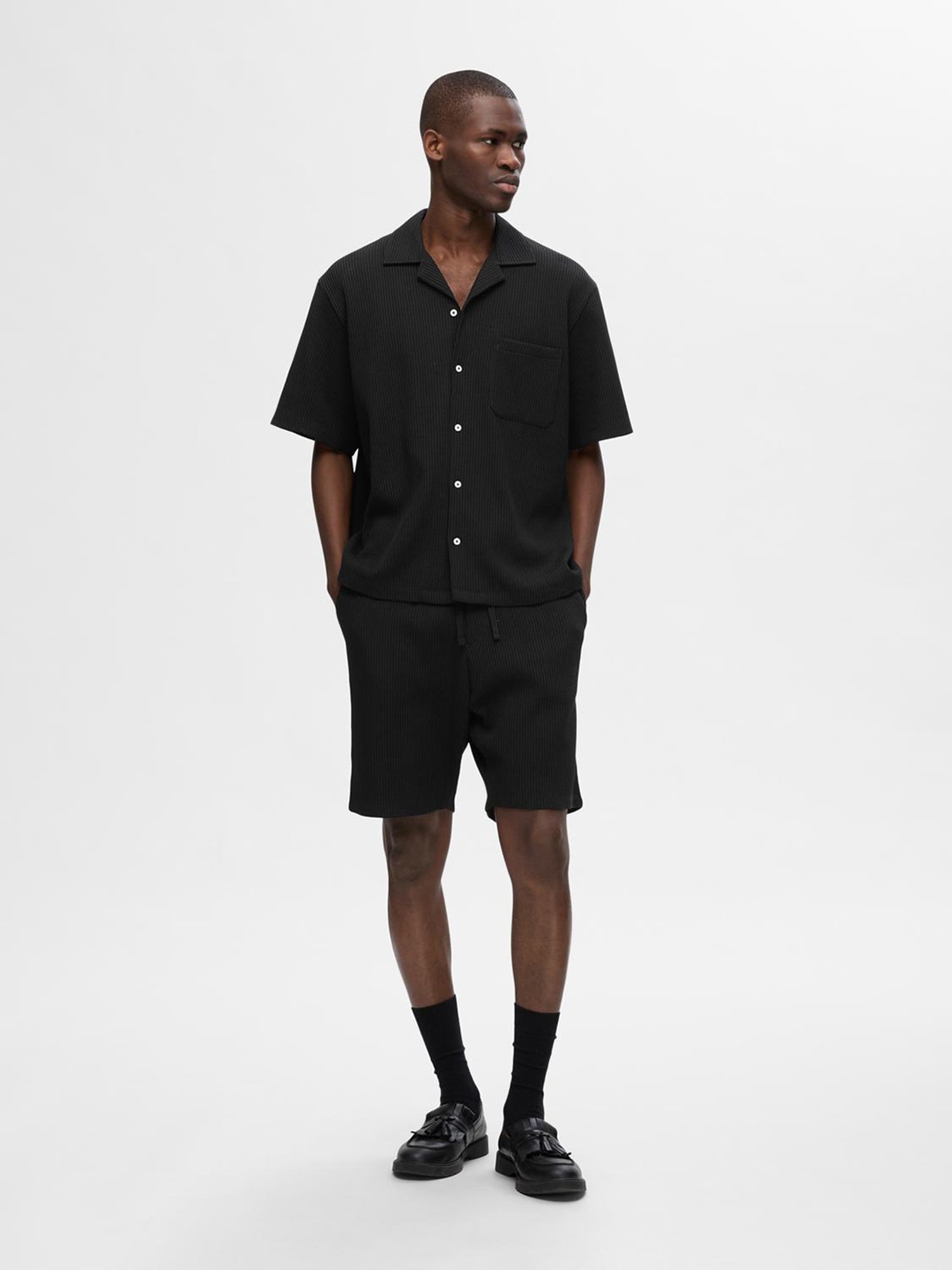SELECTED HOMME Black Relaxed Fit Textured Shorts