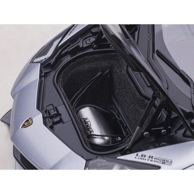 Lamborghini Aventador Liberty Walk LB-Works Matt Silver with Black Hood & Red Interior Limited Edition 1/18 Model Car by Autoart