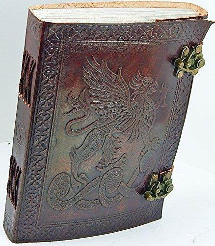 Handmade Large 8" Embossed Leather Journal Celtic two latches blue stone blank personal Diary notebook refillable journal gift (design 3)