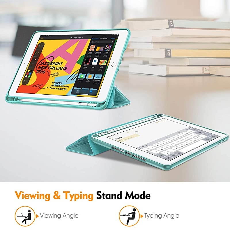 SlimShell Case for New iPad 8th Gen (2020) / 7th Generation (2019) 10.2 Inch - [Built-in Pencil Holder] Soft TPU Protective Stand Back Cover with Auto Wake/Sleep, Turquoise