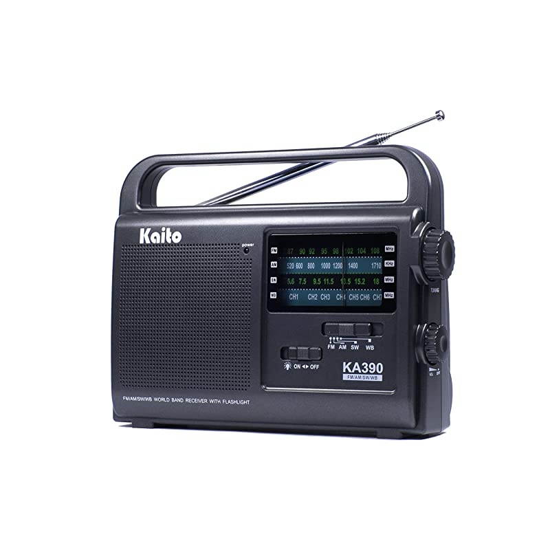 KA390 Portable AM/FM Shortwave NOAA Weather Radio with LED Flashlight, Color Black