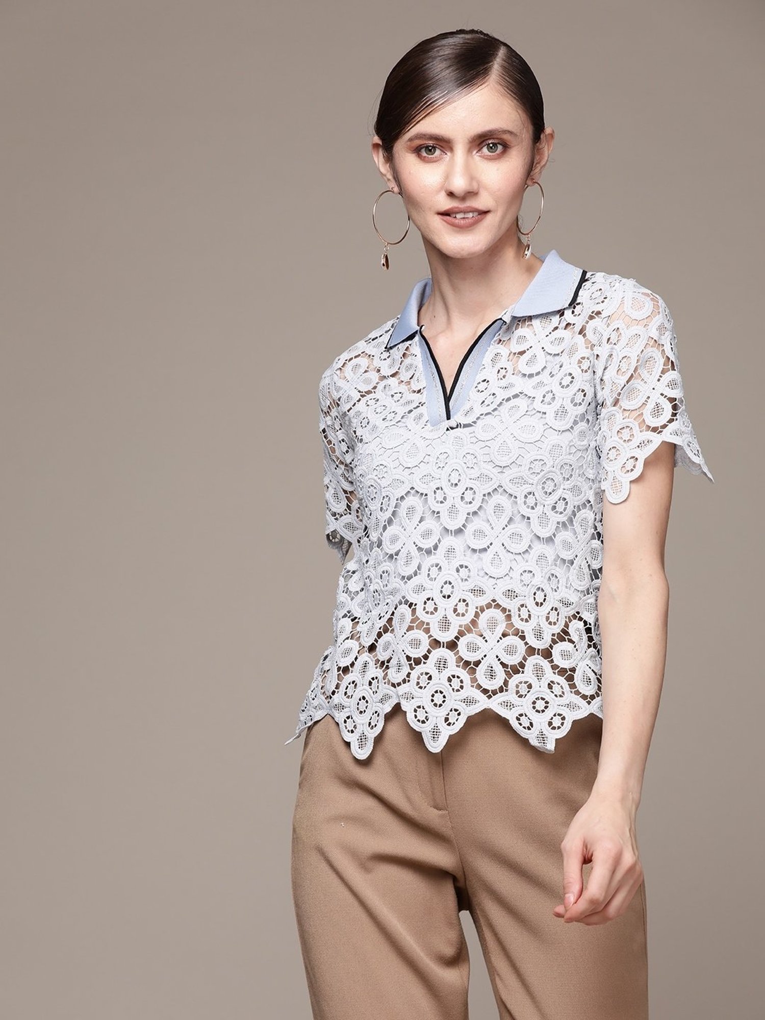 Label Ritu Kumar Blue Solid Polo T-shirt With Camisole