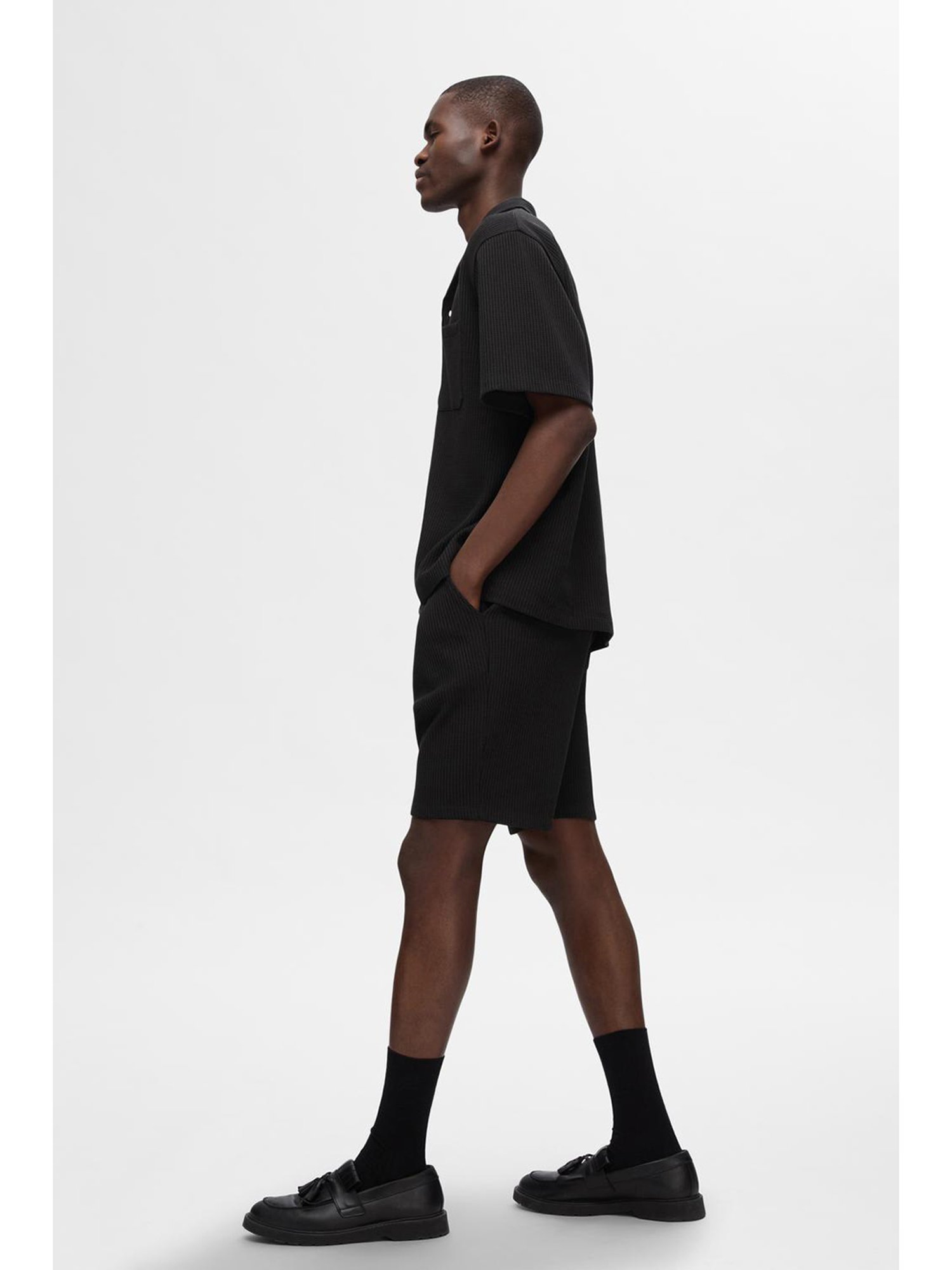 SELECTED HOMME Black Relaxed Fit Textured Shorts