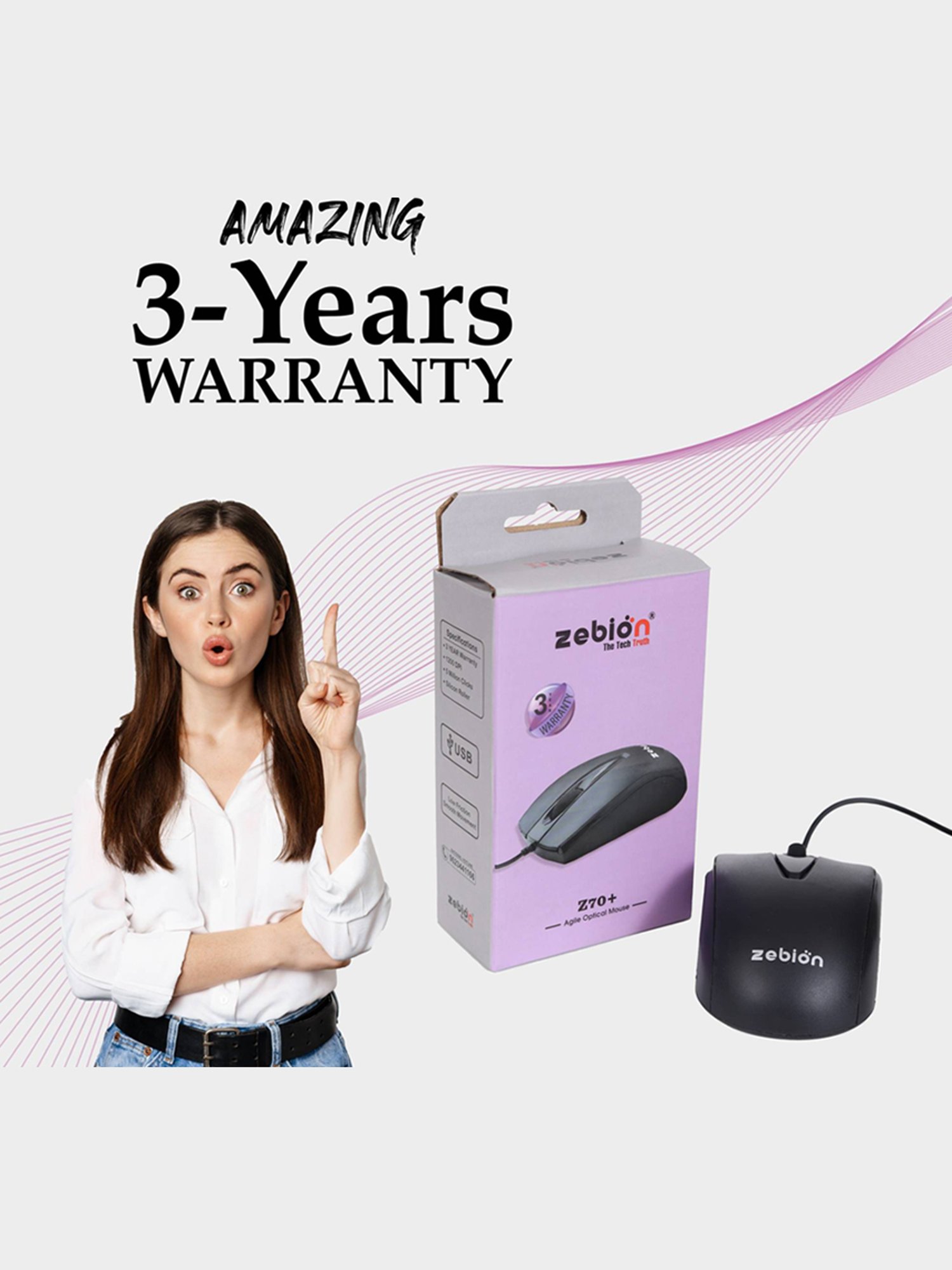 Zebion Z70 Plus Wired Optical Mouse (USB 2.0, Black)