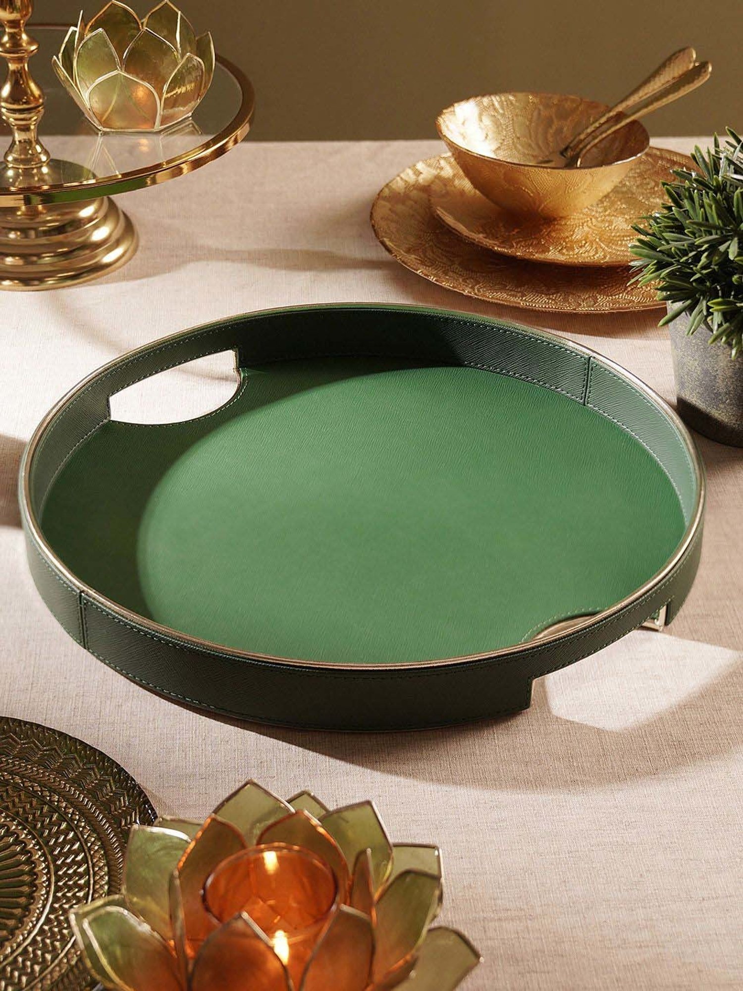 Pure Home and Living Green Mdf Large Round Tray