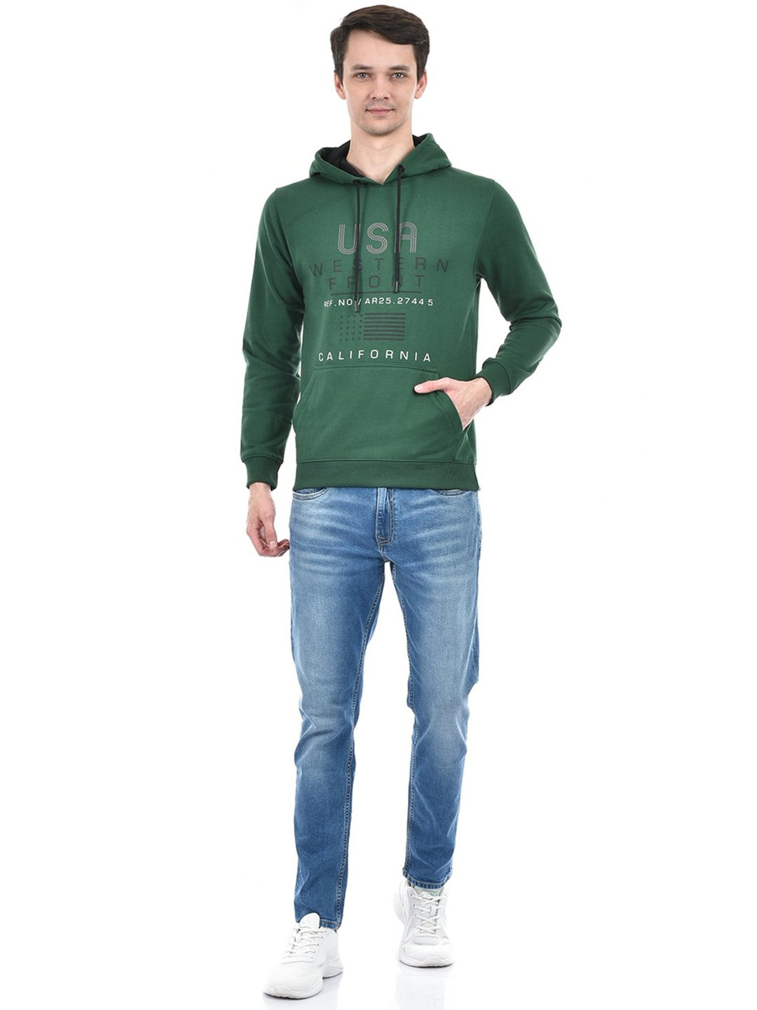 Lawman Pg3 Green Regular Fit Printed Hooded Sweatshirt