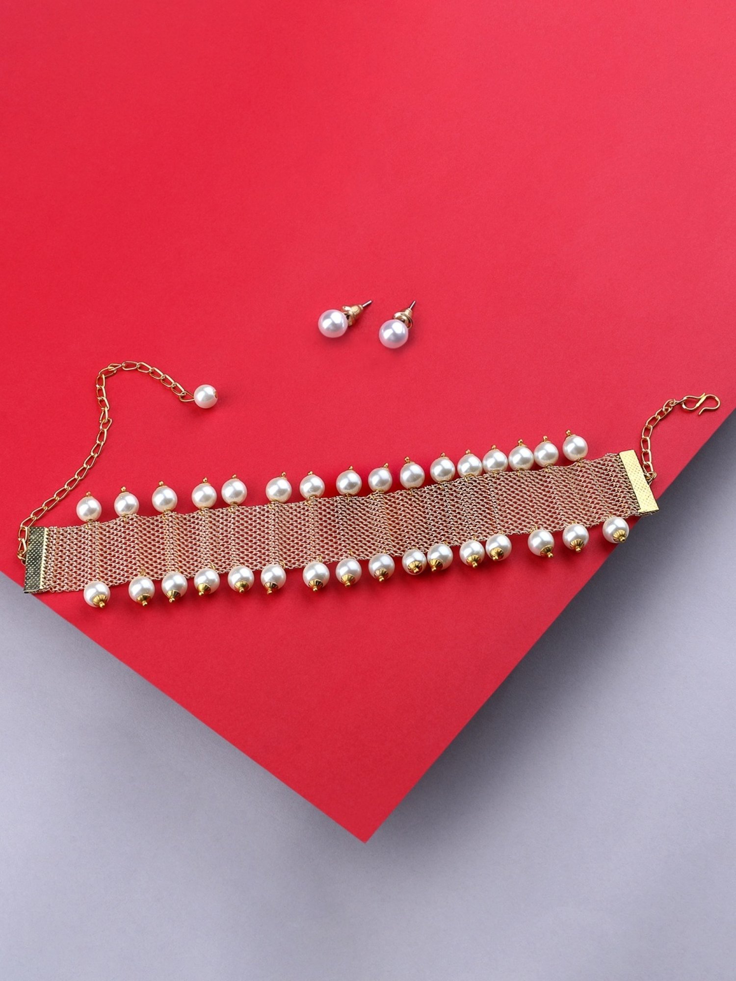 Zaveri Pearls Gold Tone Ethnic Pearls Choker Necklace & Earring Set-ZPFK10416