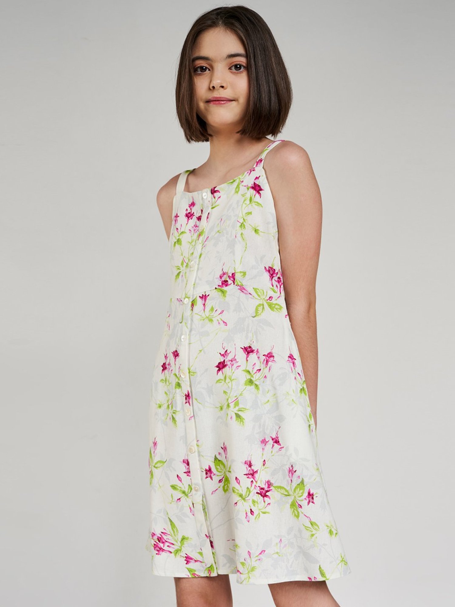 AND girl White Floral Print Dress