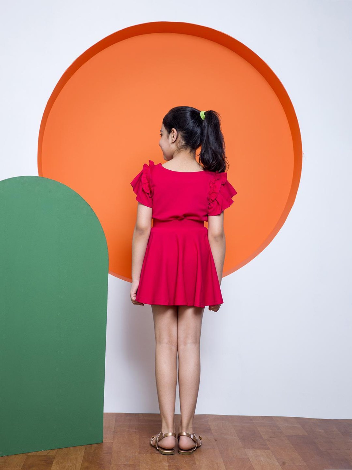 NEUDIS Kids Pink Solid Top with Skirt