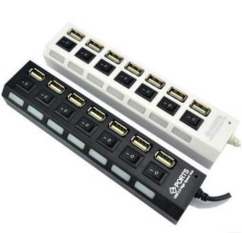 7 Ports LED USB 2.0 Adapter Hub Power on/off Switch - Black