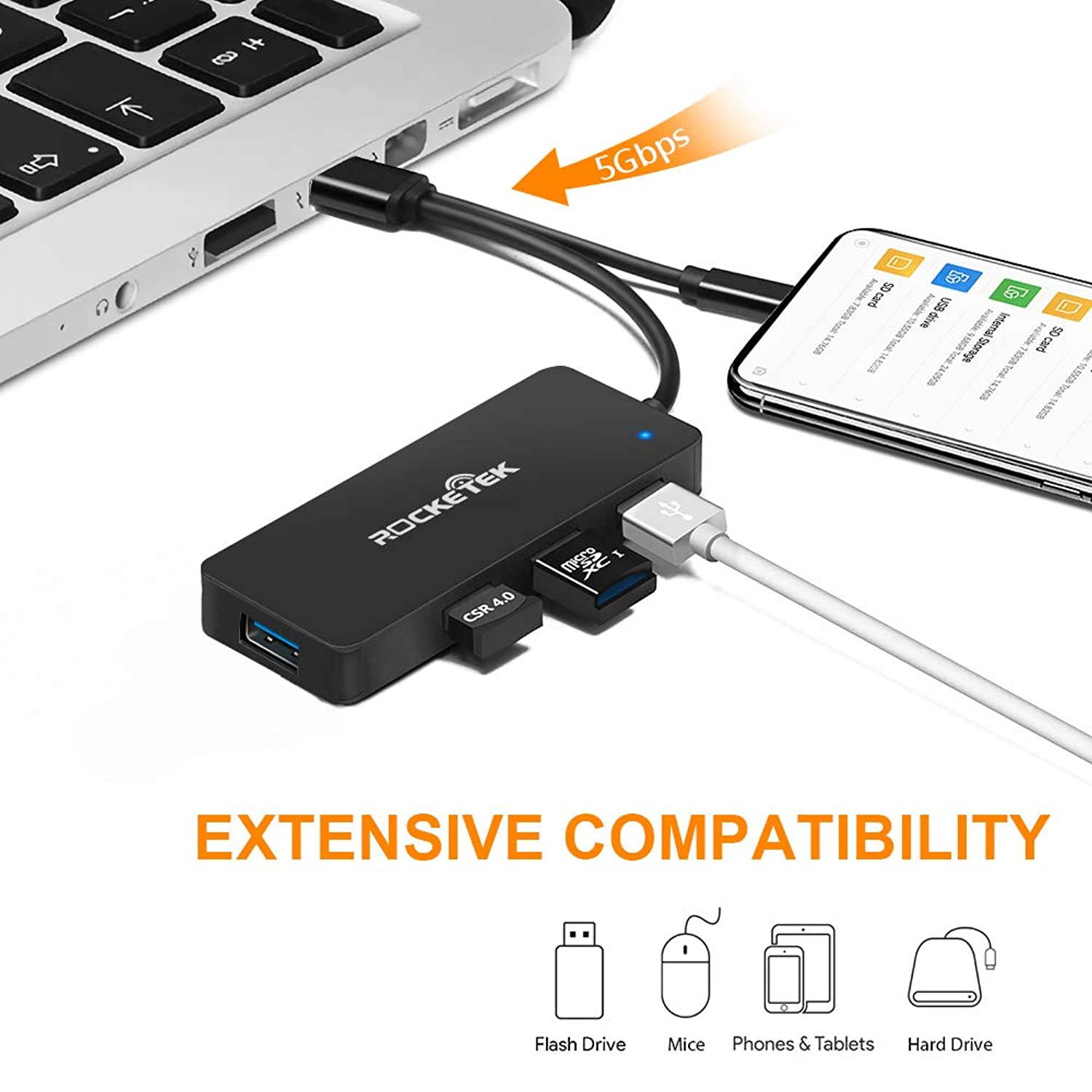 USB hub USB C Hub,rocketek Ultra Slim USB Type C Adapter with 4 USB 3.0 Ports for iMac Pro, MacBook Air, Mac Mini/Pro, Surface Pro XPS, Samsung S9, S8 & More USB Type C Devices [Upgraded Version]