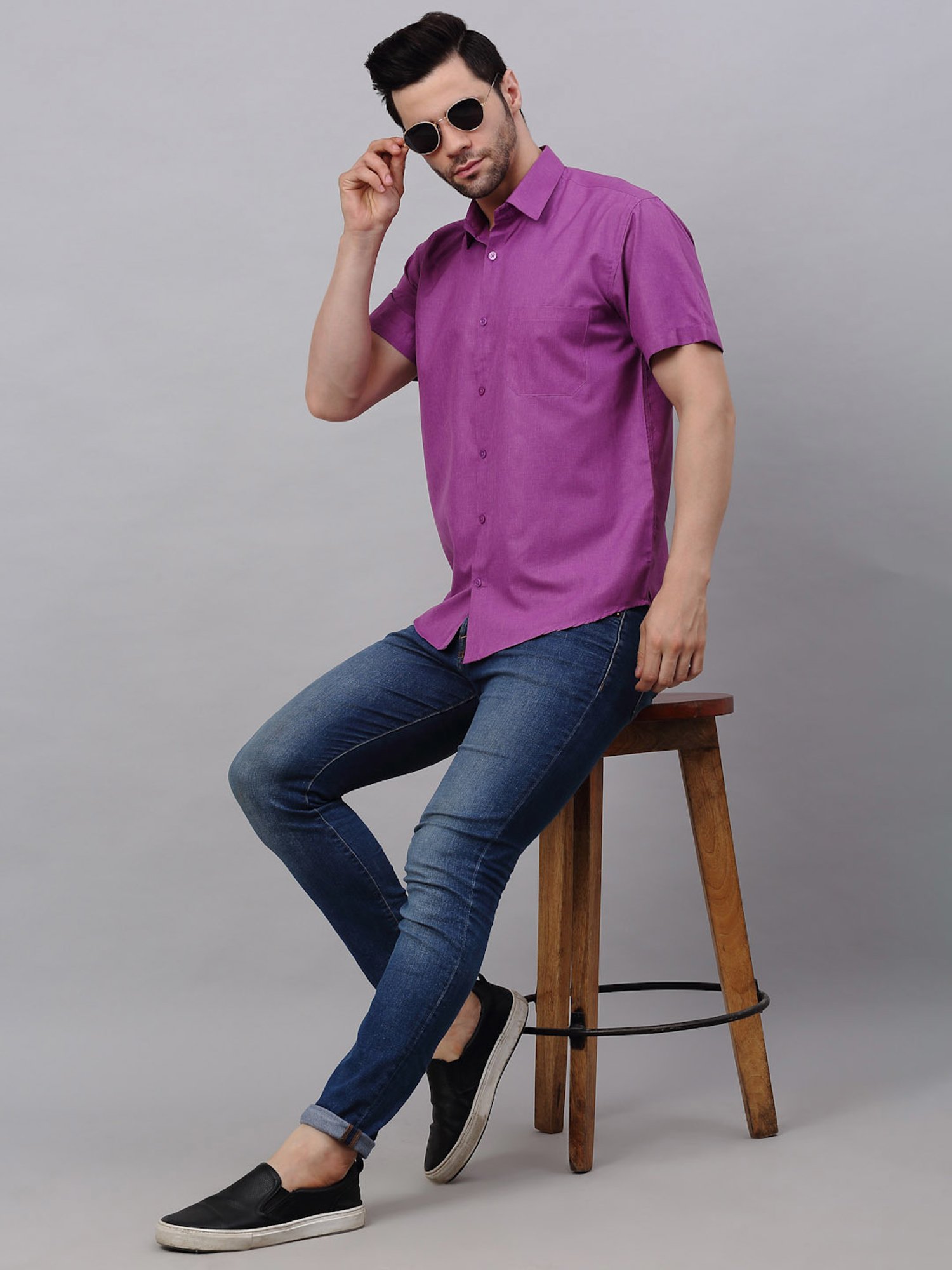 Jainish Purple Cotton Regular Fit Shirt