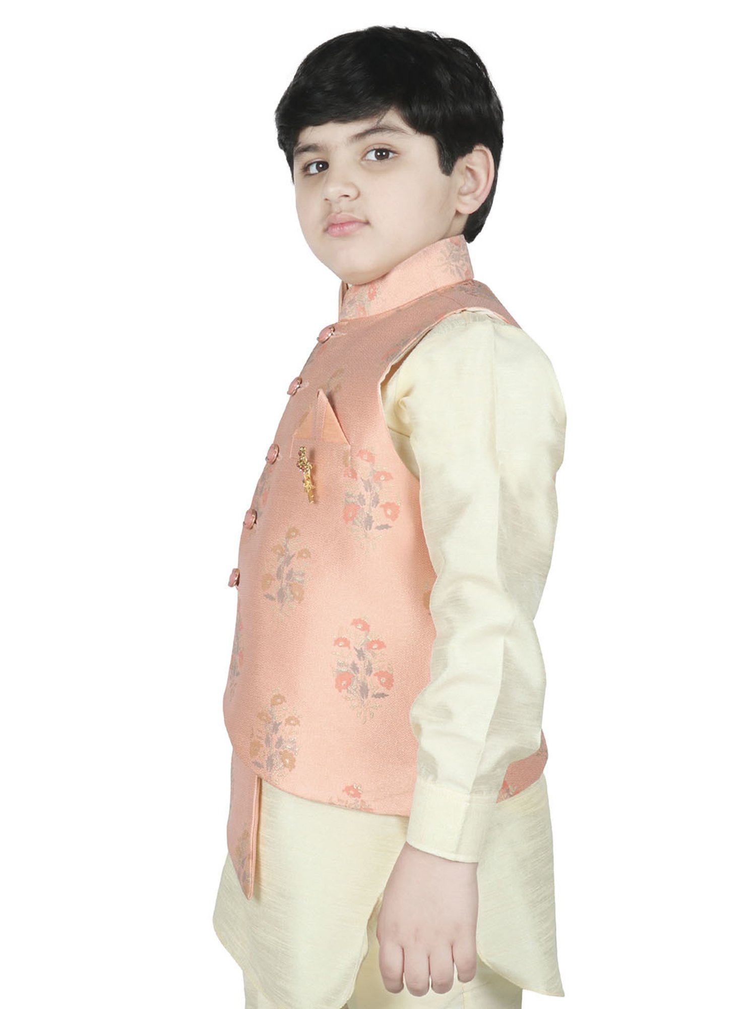 SG Yuvraj Kids Dark Peach Solid Nehru Jacket