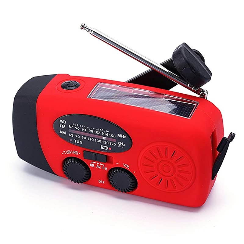 Weather Radio Hand Crank Self Powered Solar Emergency Radios with 3 LED Flashlight 1000mAh Power Bank Smart Phone Charger Red