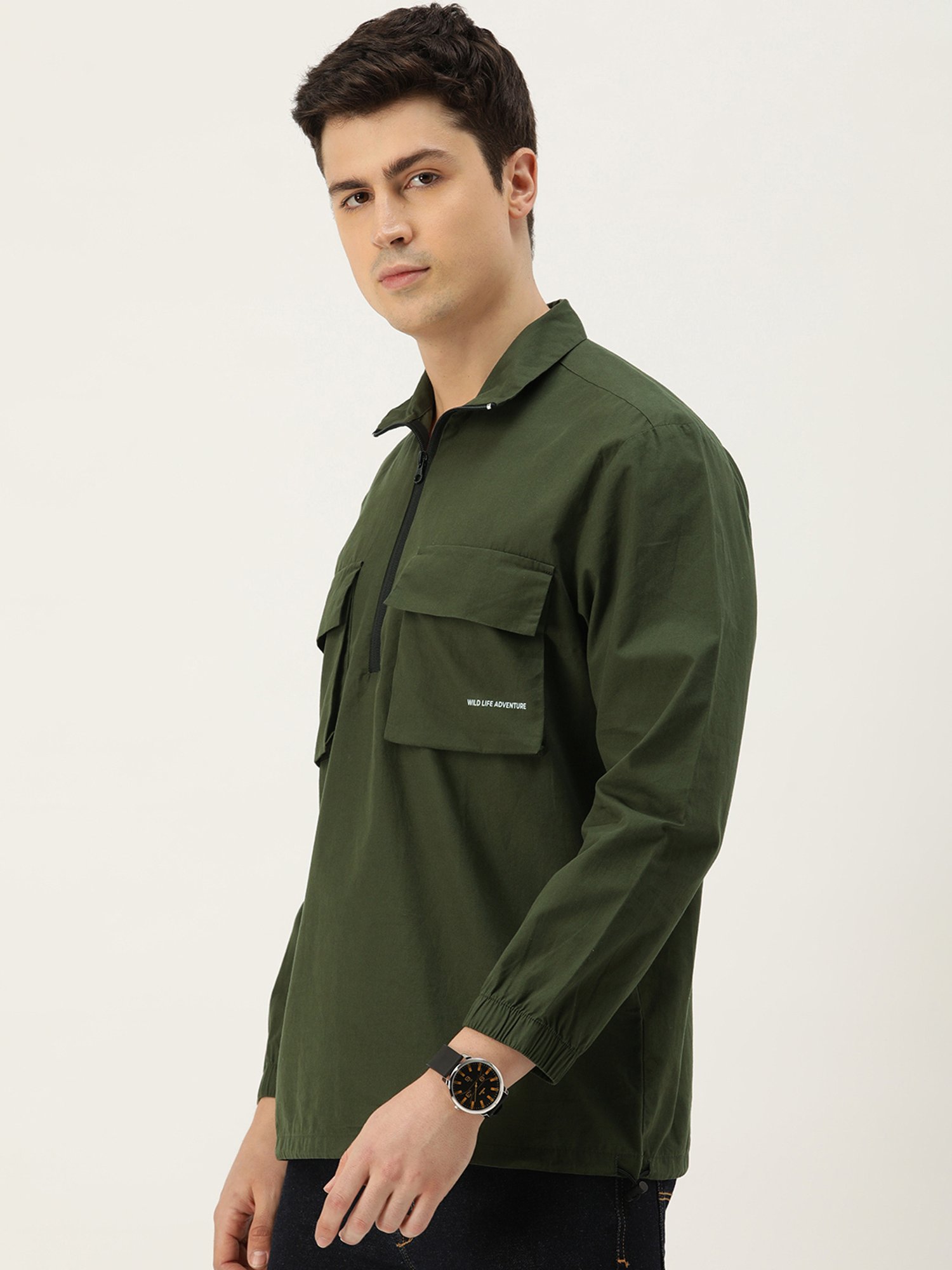 Bene Kleed Olive Relaxed Fit Cotton Shirt