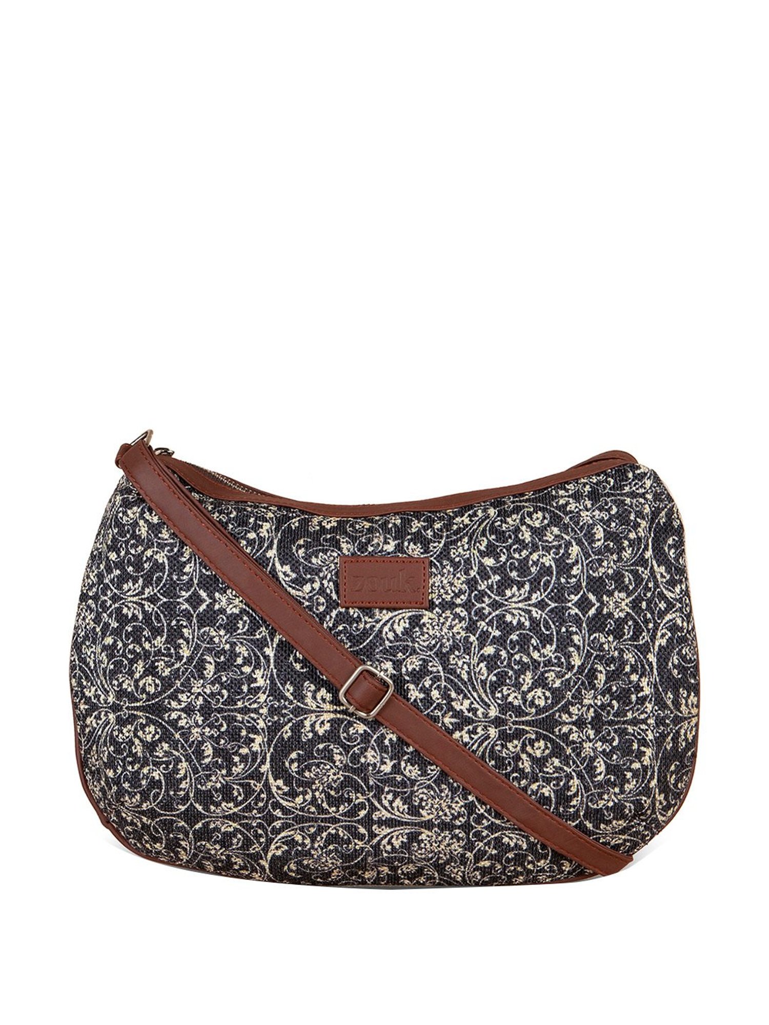 ZOUK Black Printed Medium Sling Handbag