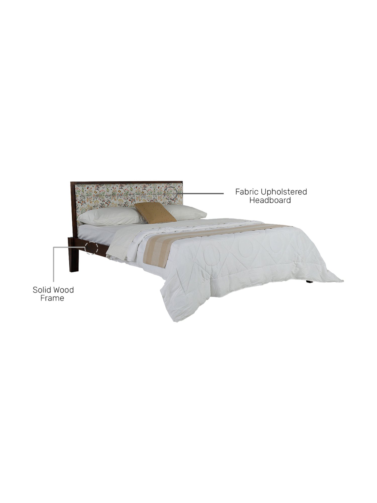 Pure York Solid Wood Queen Size Bed in Brown Finish