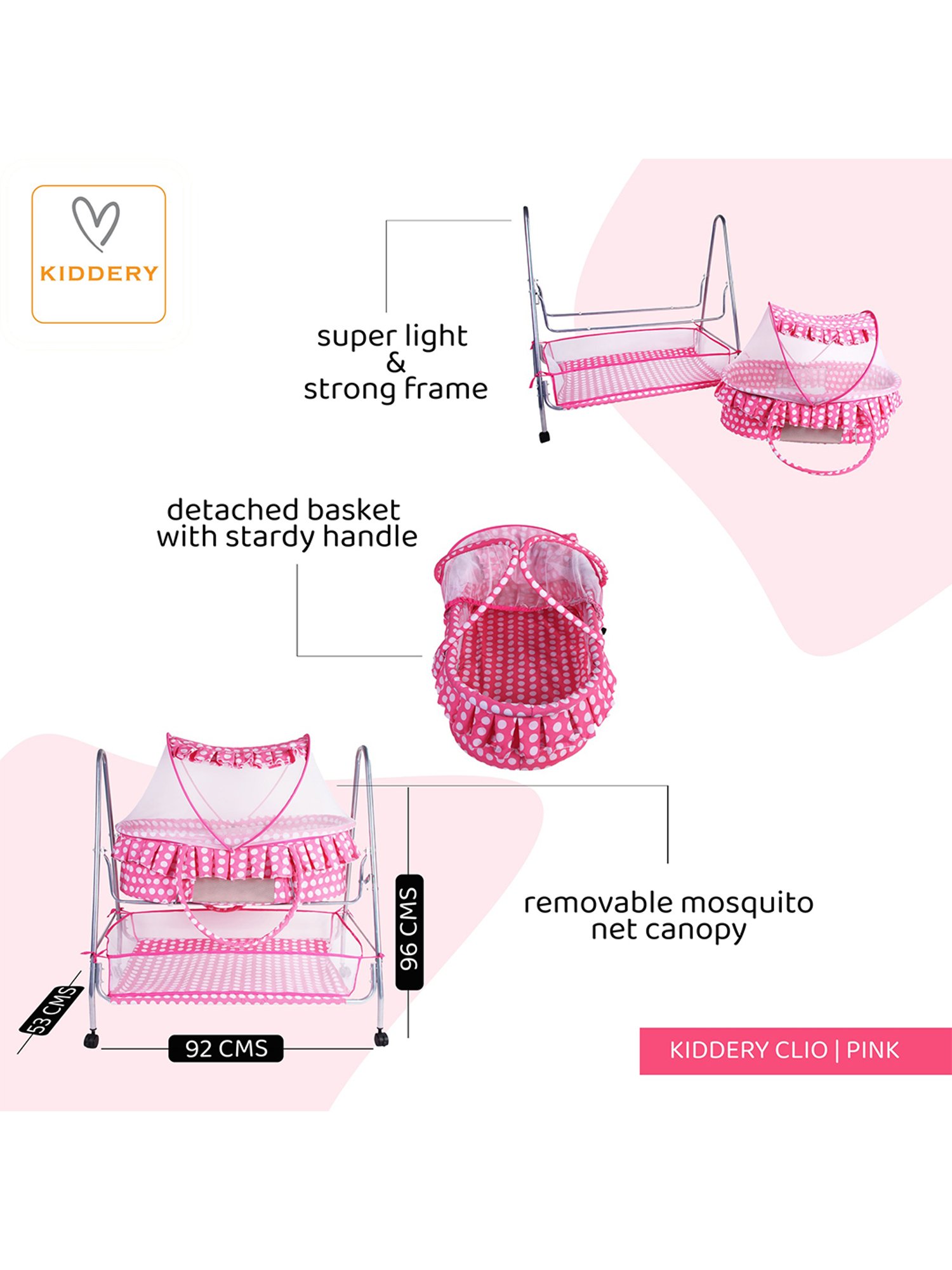Kiddery Ble Value Baby Bassinet with Mosquito Protection Net (Age 0-8 Months)