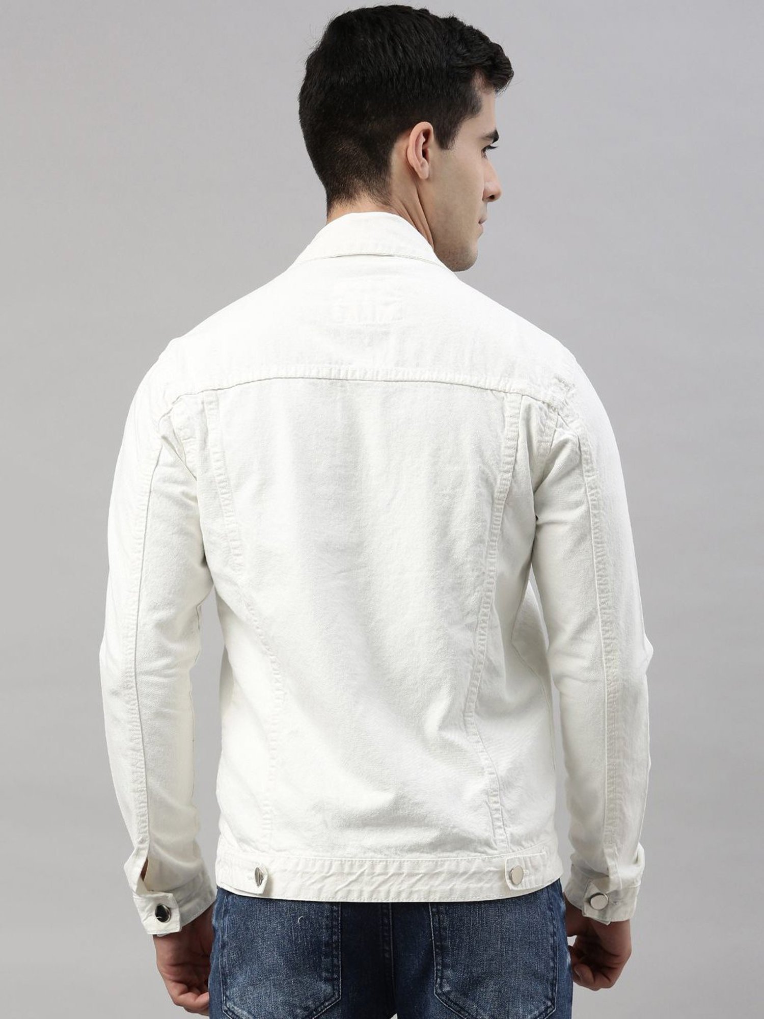 CINOCCI White Cotton Slim Fit Denim Jacket