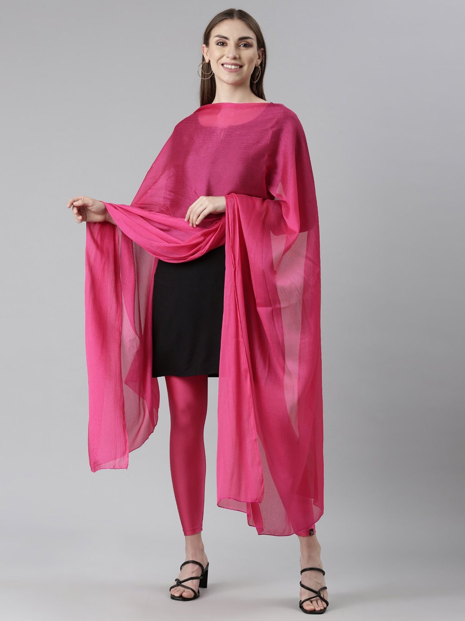 TWIN BIRDS Pink & Navy Plain Dupatta - Pack Of 2