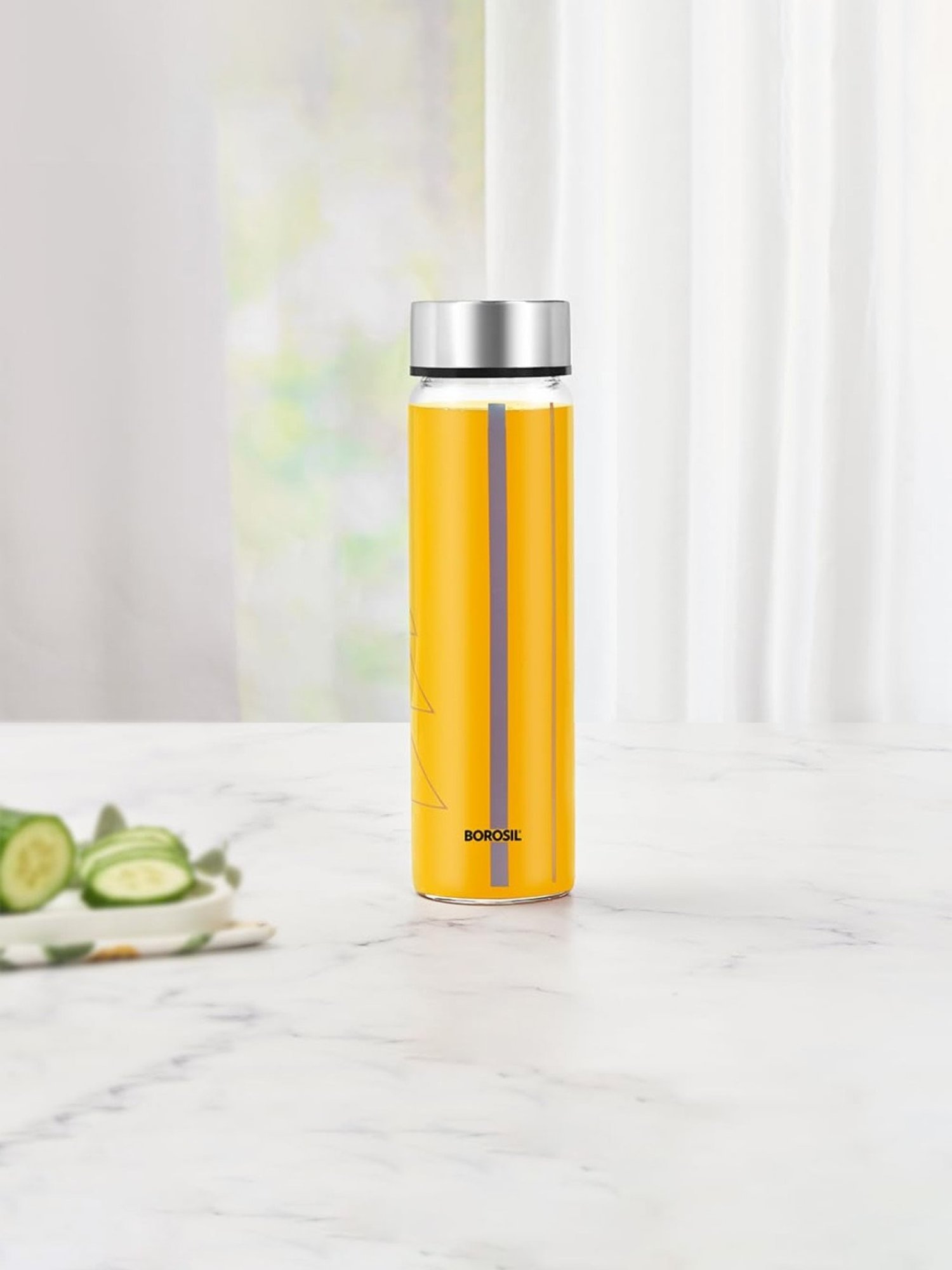 Borosil Water Bottle with Fridge Safe & Leakproof (Transparent, 550 ml)