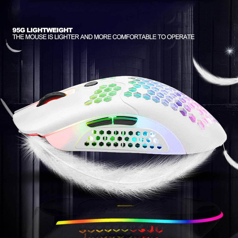 Lightweight Gaming Mouse, Honeycomb Design Rechargeable 2.4G Wireless Gaming Mouse with USB Receiver RGB Backlight Computer Mouse for Laptop PC