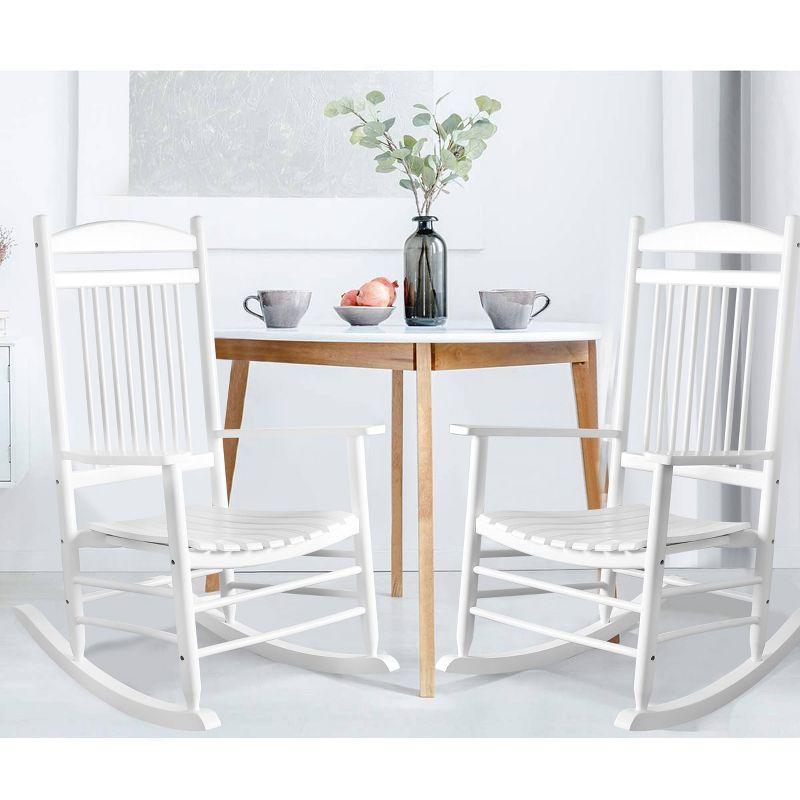 3pc Wooden Patio Rocking Chair Set - White - Veikous