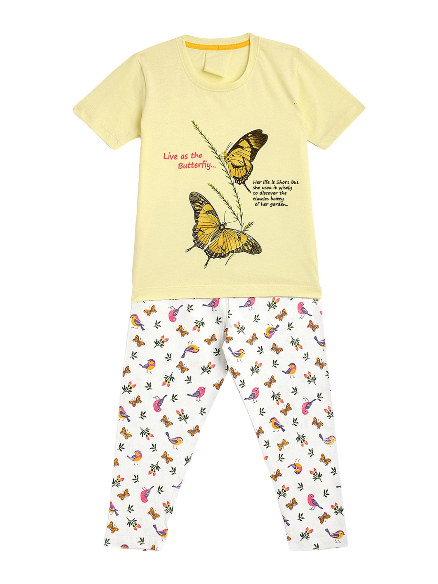 Kids Craft Yellow Cotton Printed T-Shirt & Pants