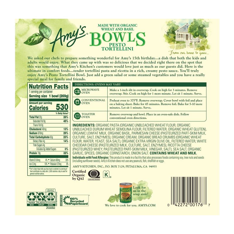 Amy's Pesto Frozen Tortellini Bowls - 9.5oz