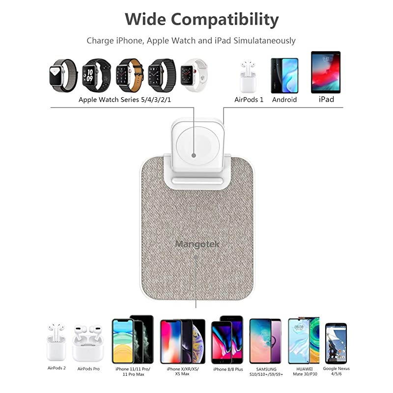 3 in 1 Wireless Charger iPhone Apple Charging Station, MFi Certified Wireless Charging Pad Qi Fast Chargers Stand Dock for iPhone 11/12/11 Pro/SE 2020/XS Max/XR/X/8/8Plus/iWatch/Airpods