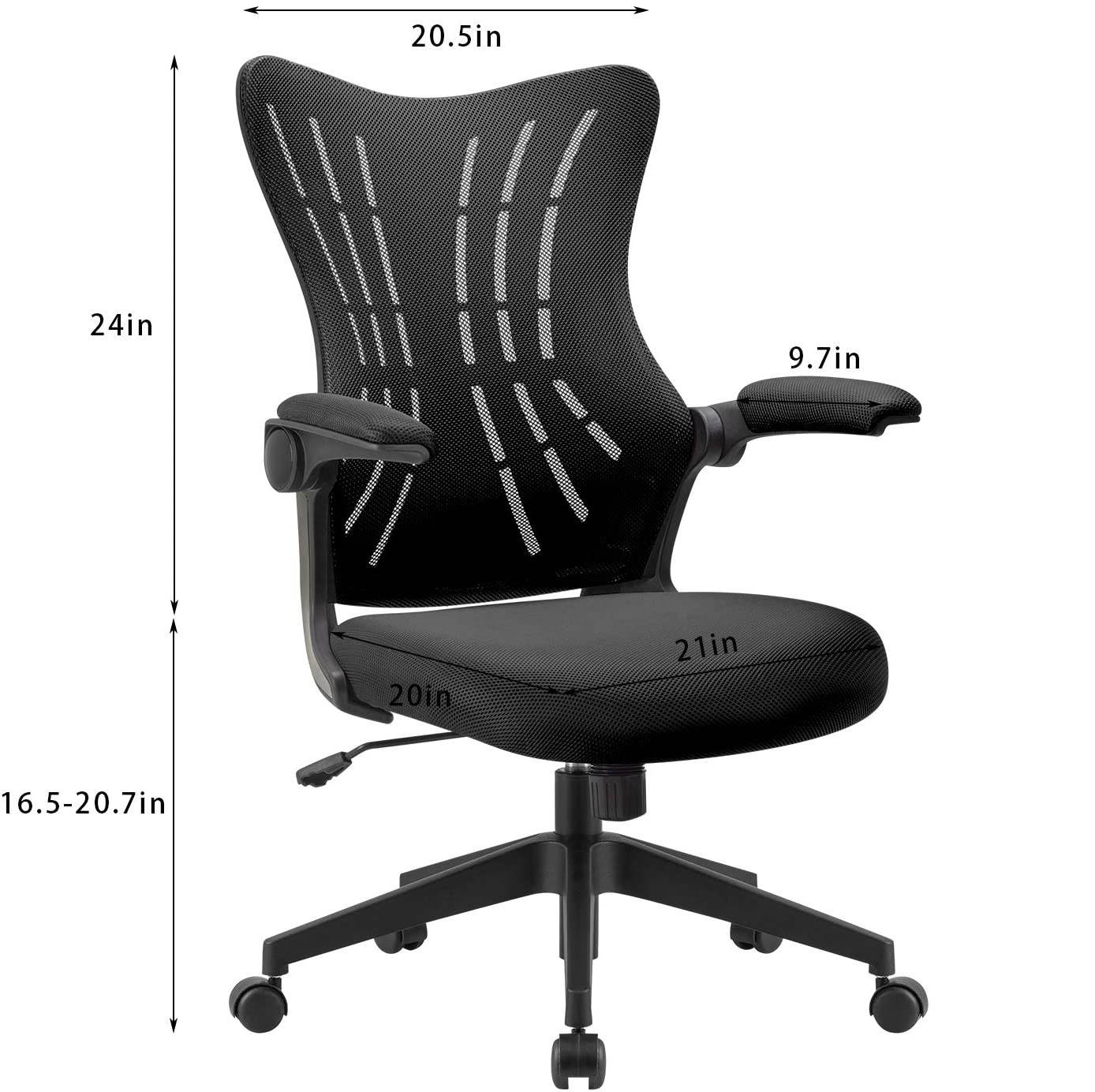 Furmax Office Desk Chair with Flip Up Arms, Mesh Mid Back Computer Chair Swivel Task Chair with Ergonomic Lumbar Support (White)
