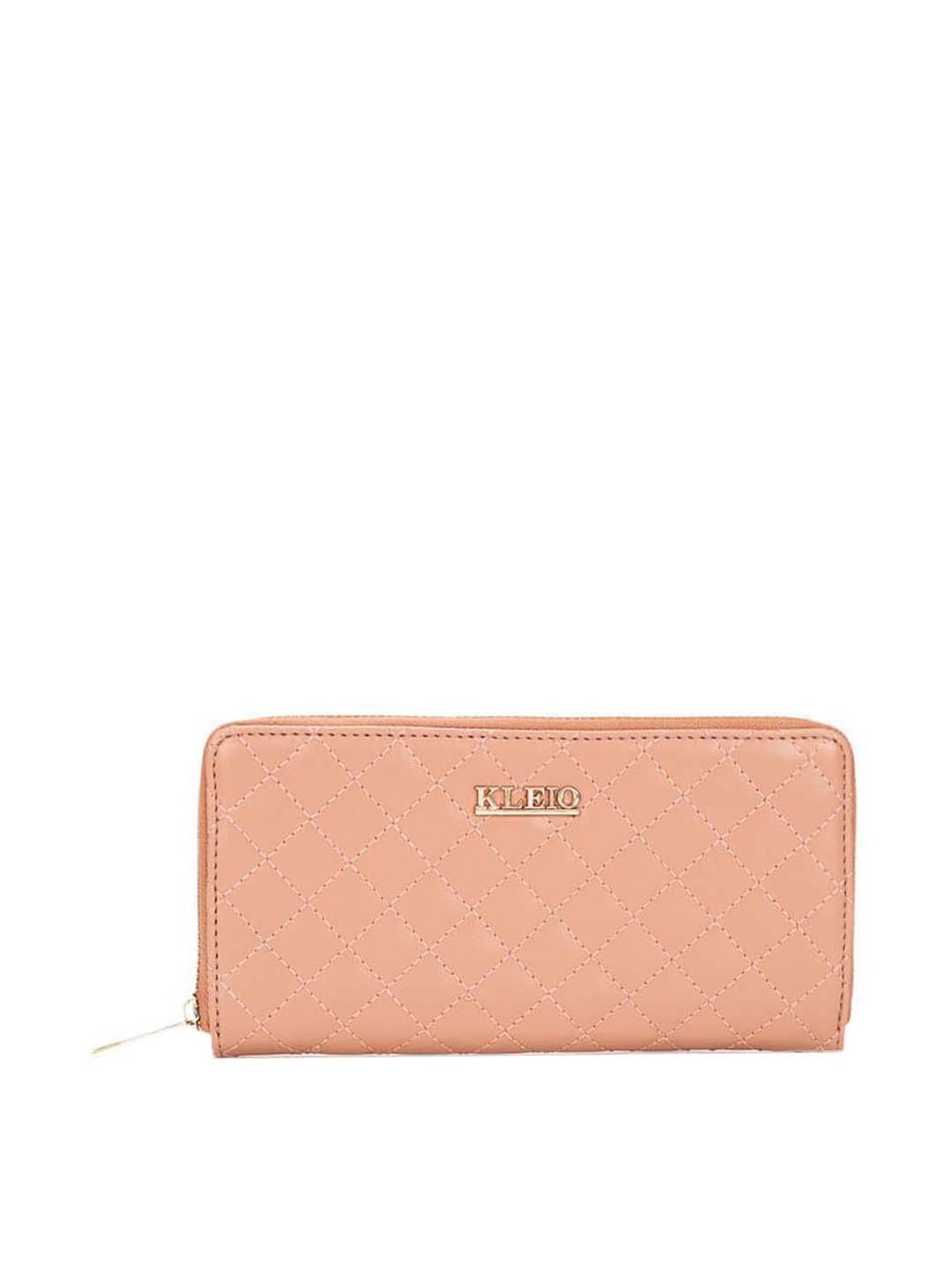 KLEIO Peach Quilted Zip Around Wallet for Women