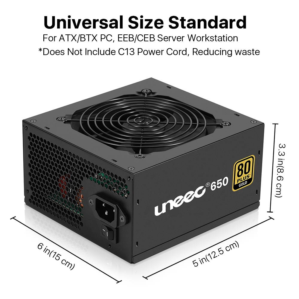 Power Supply 650W G Continuous output 80+ Plus Gold Certified ATX Computer PC PSU w/ Silent Fan 33dbm maximum, STI Crossfire Game, Dual CPU, Active PFC Auto Adapter f/ Gaming Server Workstation